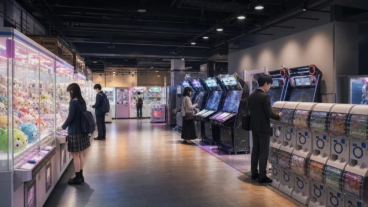明るいゲームセンターの店内