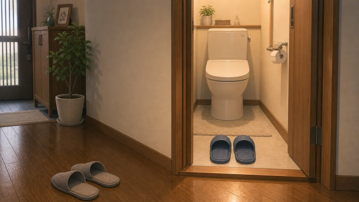 トイレの入り口に揃えて置かれた、専用のスリッパ
