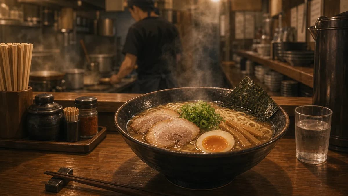 ラーメン店のカウンターに置かれた一杯