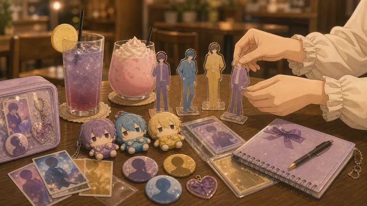 テーブルに並ぶキャラクターグッズ