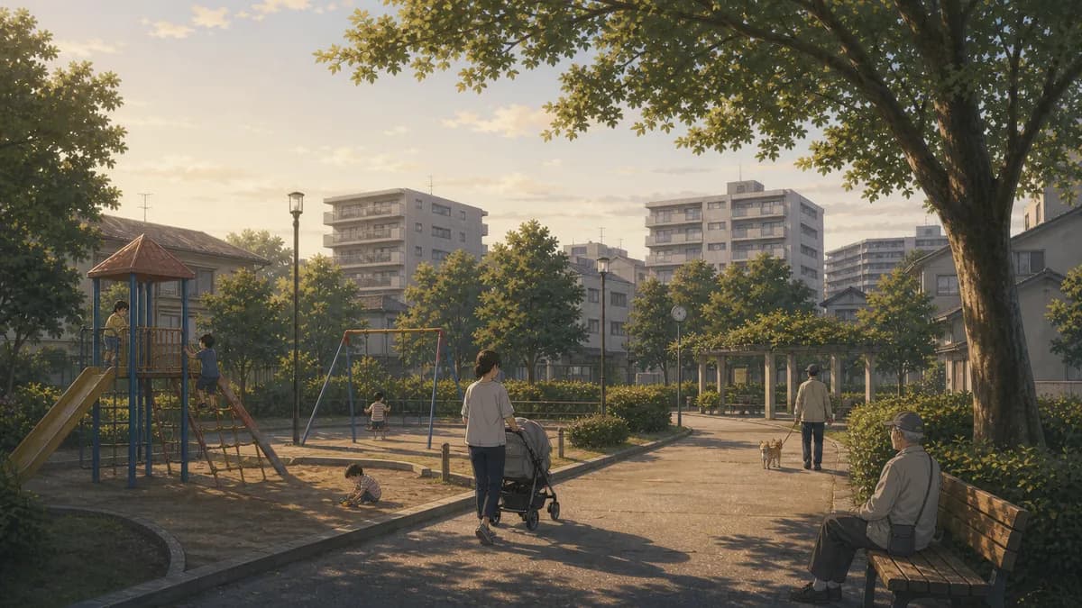 夕方の近所の公園の穏やかな風景